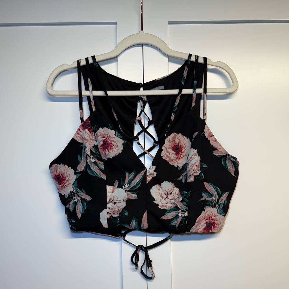 Charlotte Russe Black Floral Tank Top